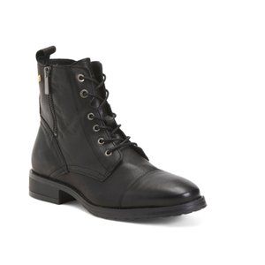 BOURBON Tobacco Leather Laced Up Booties